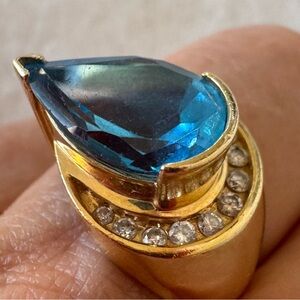 Zales Blue Topaz Diamond 14k Gold Teardrop Cocktail Statement Ring